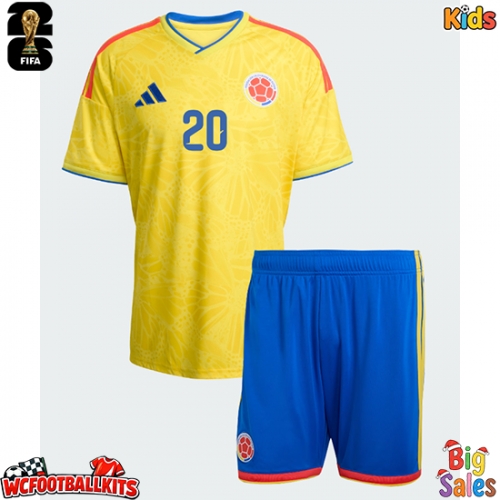 Colombia Juan Fernando Quintero #20 Replica Home Stadium Kit for Kids World Cup 2026 Short Sleeve (+ pants)